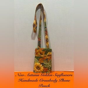 NEW AUTUMN LEAVES SUNFLOWERS HANDMADE CROSSBODY PHONE POUCH